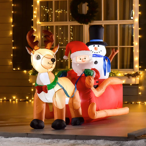 6.5ft Christmas Inflatable Santa Claus on Sleigh Deer LED Lighted for Decoration