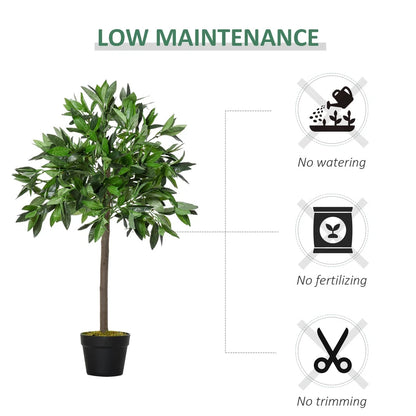 Pair Of 90cm/3FT Artificial Bay Laurel Topiary Trees w/Pot Fake Plant