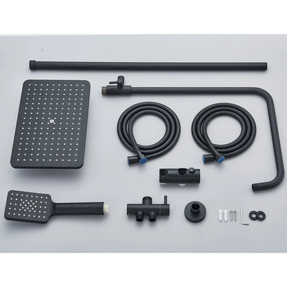 Black Exposed Bathroom Shower Twin Head Large Bar Set Square Valve Rail Hose Tap