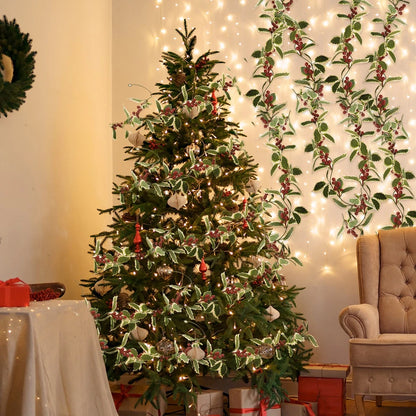 2M Christmas Garland Holly Leaf Red Berries Winter Fireplace Hanging Party Decor