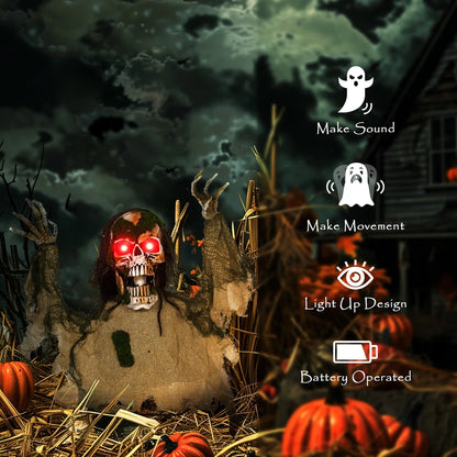 Halloween Animated Skeleton with Glowing LED Eyes, Scary Halloween