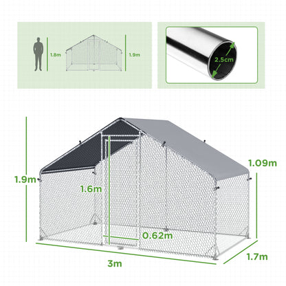 Walk In Chicken Run Galvanized Chicken Coop Hen House w/ Water-Resist Cover