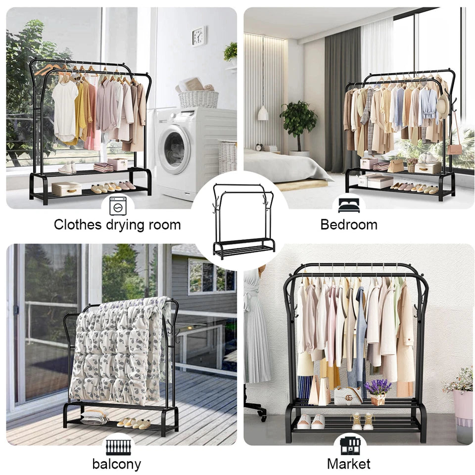 Heavy Duty Metal Double Rail Clothes Garment Hanging Rack Shelf Display Stand UK