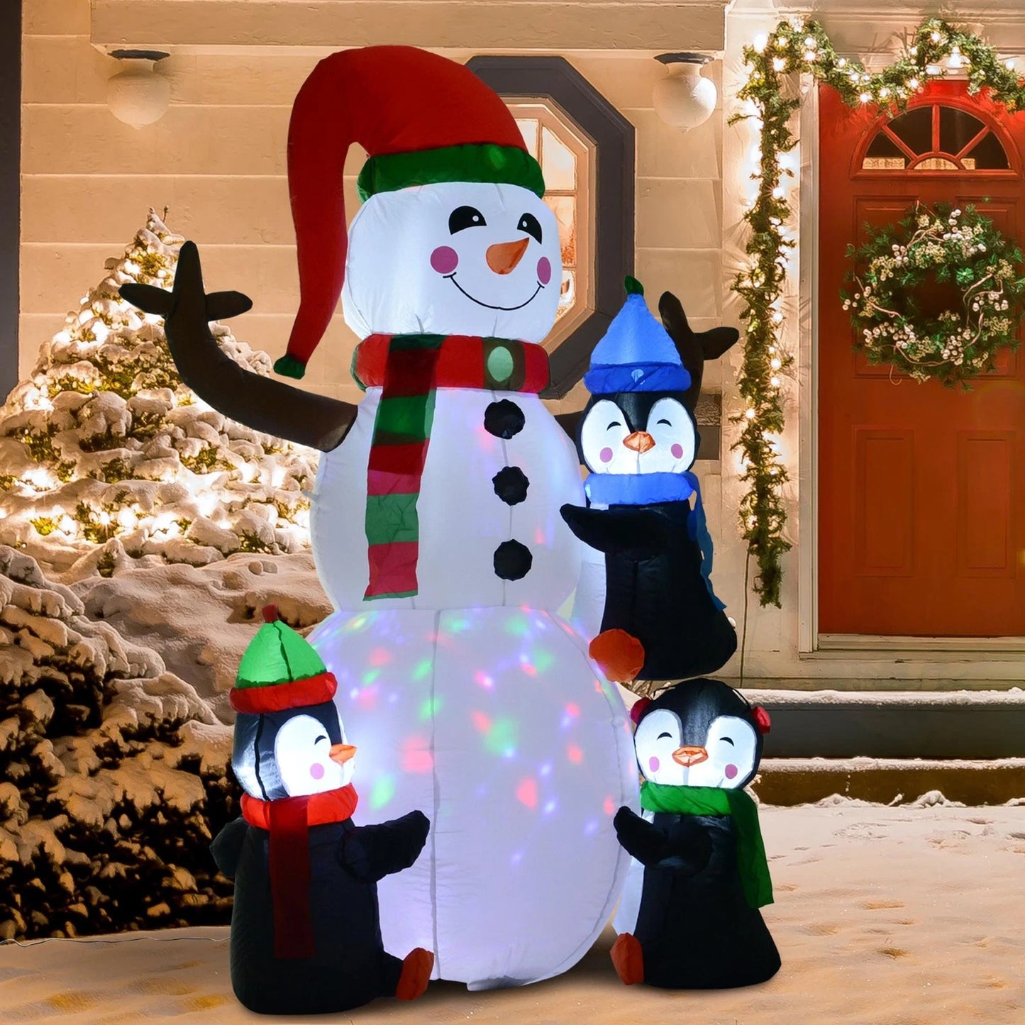 6ft Inflatable Christmas Decoration Snowman Three Penguins LED Lighted Outdoor