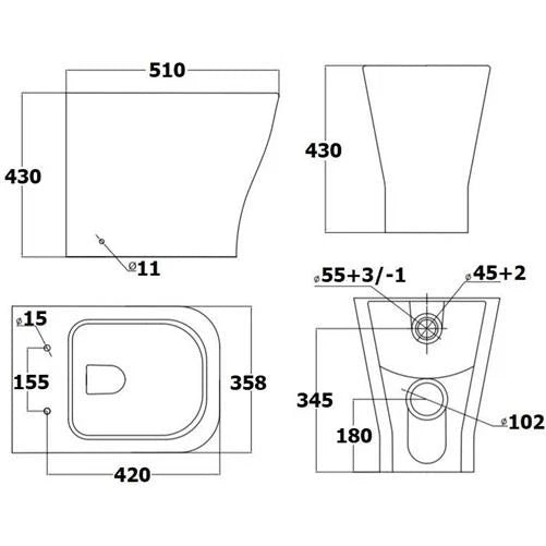 500mm Bathroom Toilet Soft Close Seat Back To Wall Cistern Furniture Unit White