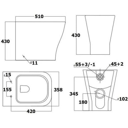 500mm Bathroom Toilet Soft Close Seat Back To Wall Cistern Furniture Unit White