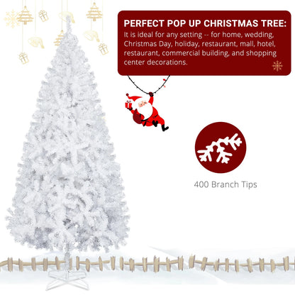 Large 6FT Christmas Tree Artificial Xmas Tree White With Stand Festive Decor
