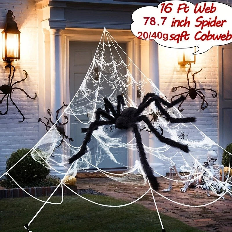 2M Big Spider+5M Web Set Halloween Haunted House Prop Indoor Outdoor Home Decor