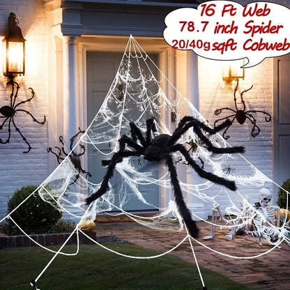 2M Big Spider+5M Web Set Halloween Haunted House Prop Indoor Outdoor Home Decor