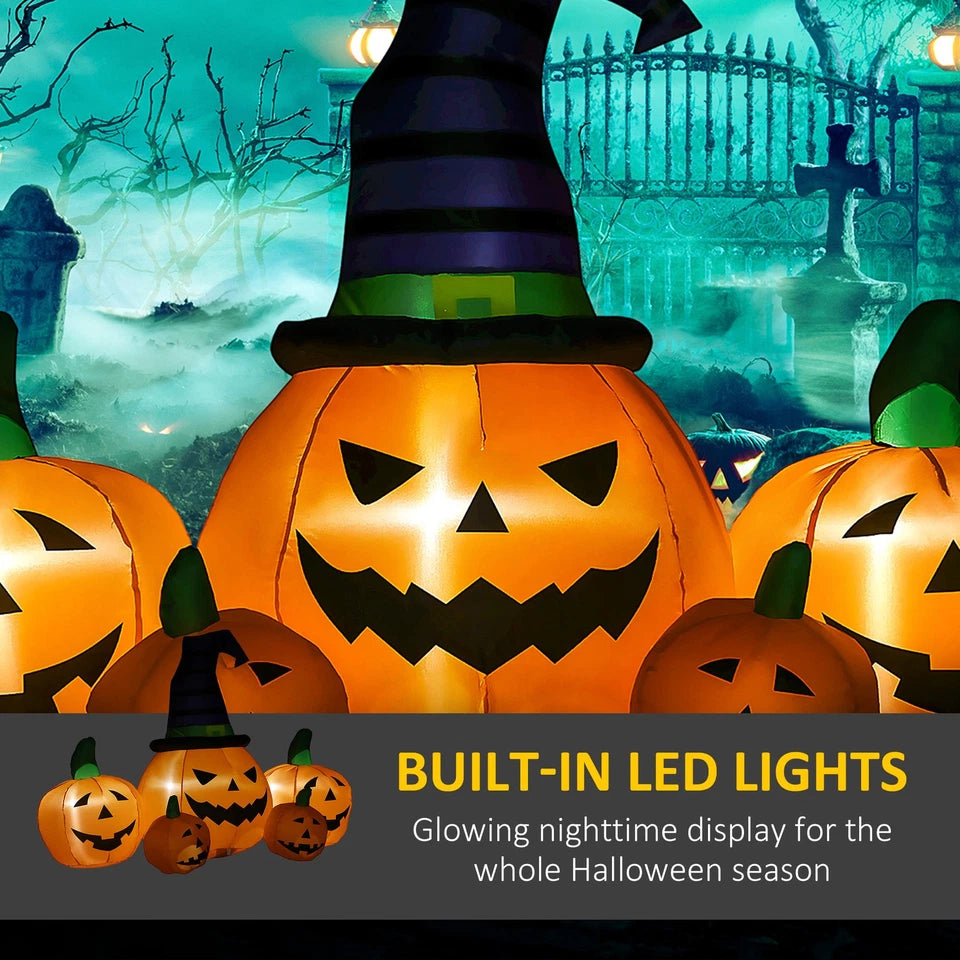 6ft Inflatable Halloween Large Pumpkin in Hat w/ Four Small Pumpkin LED