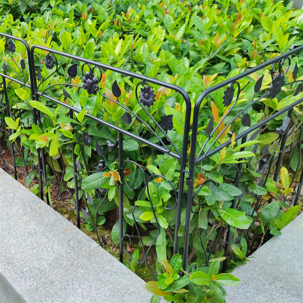 Garden Fence 5 Panels Metal Wrought Iron Railings Decorative Fencing