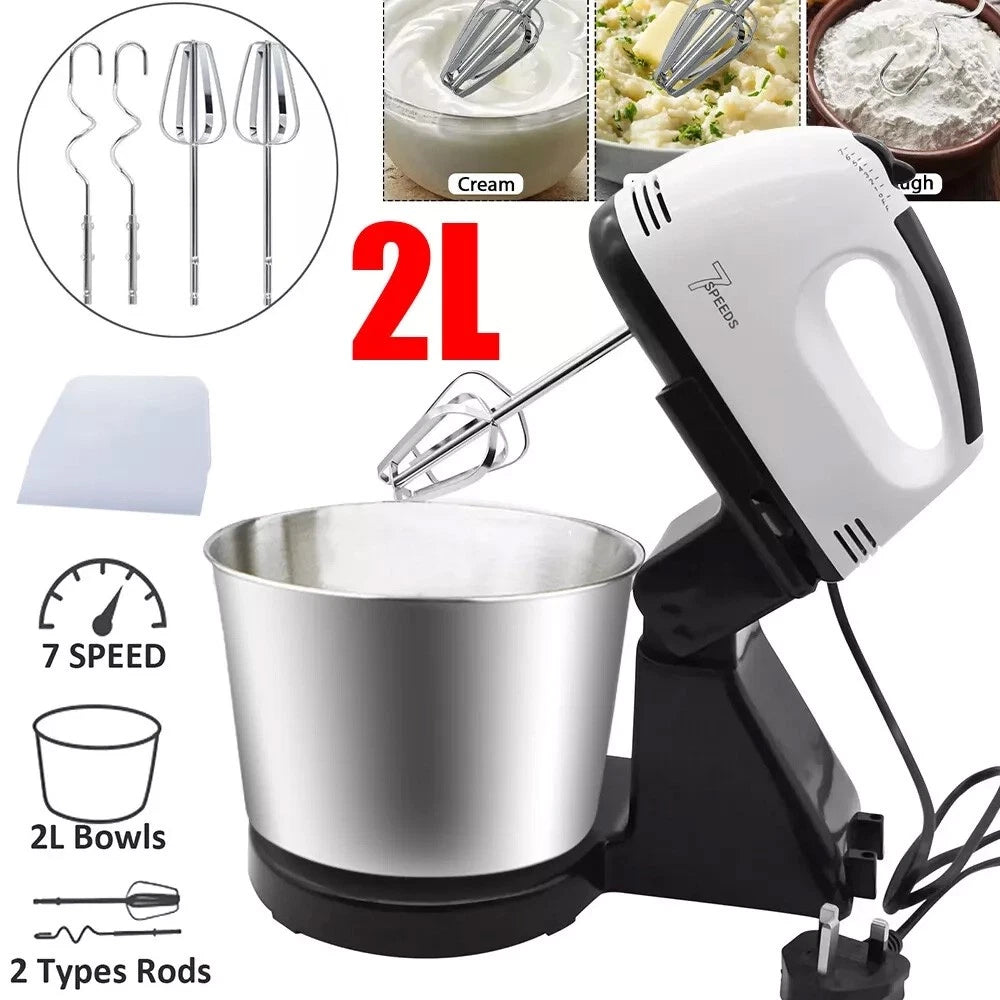 7 Speed + Cake Electric Stand Mixer Food Multi Mixing Bowl Blender Beater Dough