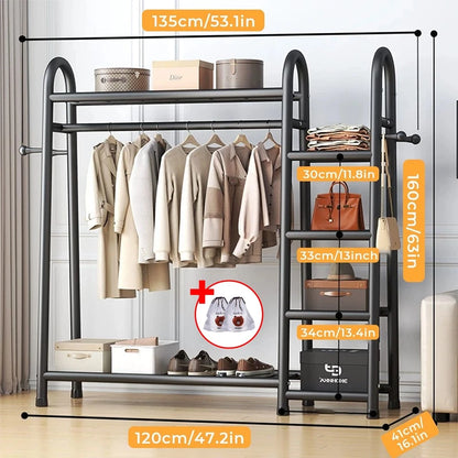 Heavy Duty Double Clothes Rail Rack Garment Hanging Stand Open Wardrobe Shelf