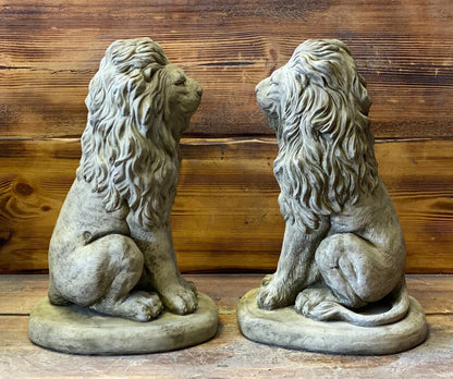LION PAIR Stone Garden Ornament 40cm Statue