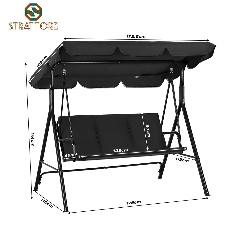 Garden Hammock Swing Chair 3 Seater Bench Canopy Patio Cushion Outdoor Strattore