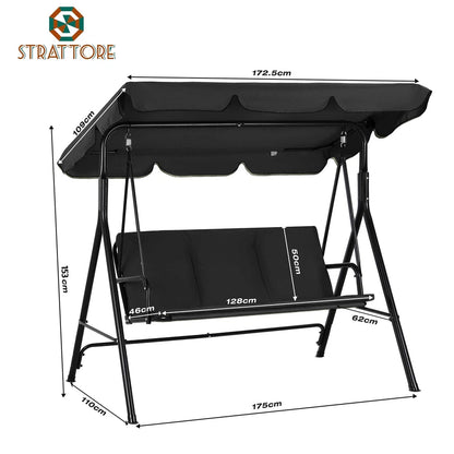 Garden Hammock Swing Chair 3 Seater Bench Canopy Patio Cushion Outdoor Strattore