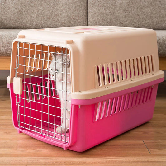 Extra Large Pet Carrier Cat Puppy Travel Cage Dog Carry Basket Transporter Box (Pink)