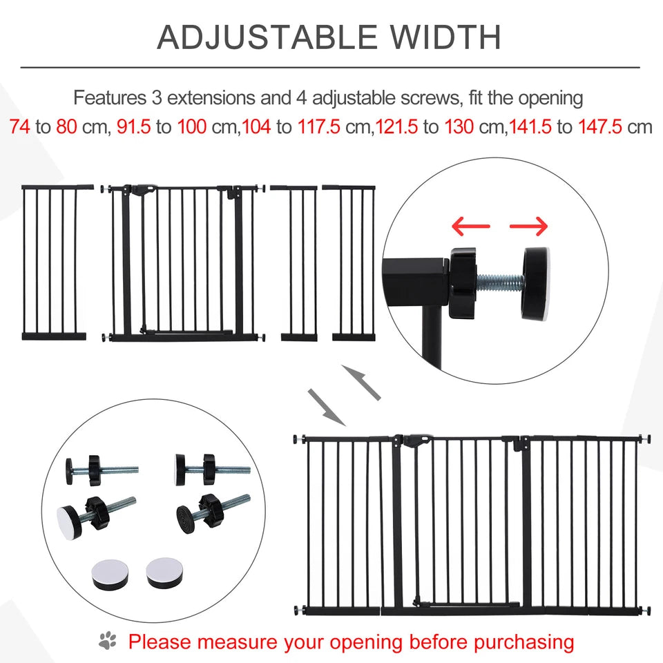 BabyDan Black Extra Wide Self Closing Kids Pressure Fit Stair Safety Gate