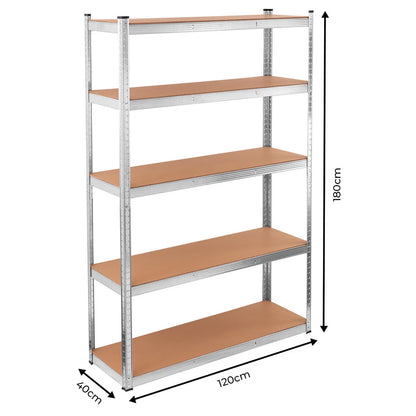 Boltless 5 Tier Racking Heavy Duty Garage Shelving Units 180x120x40
