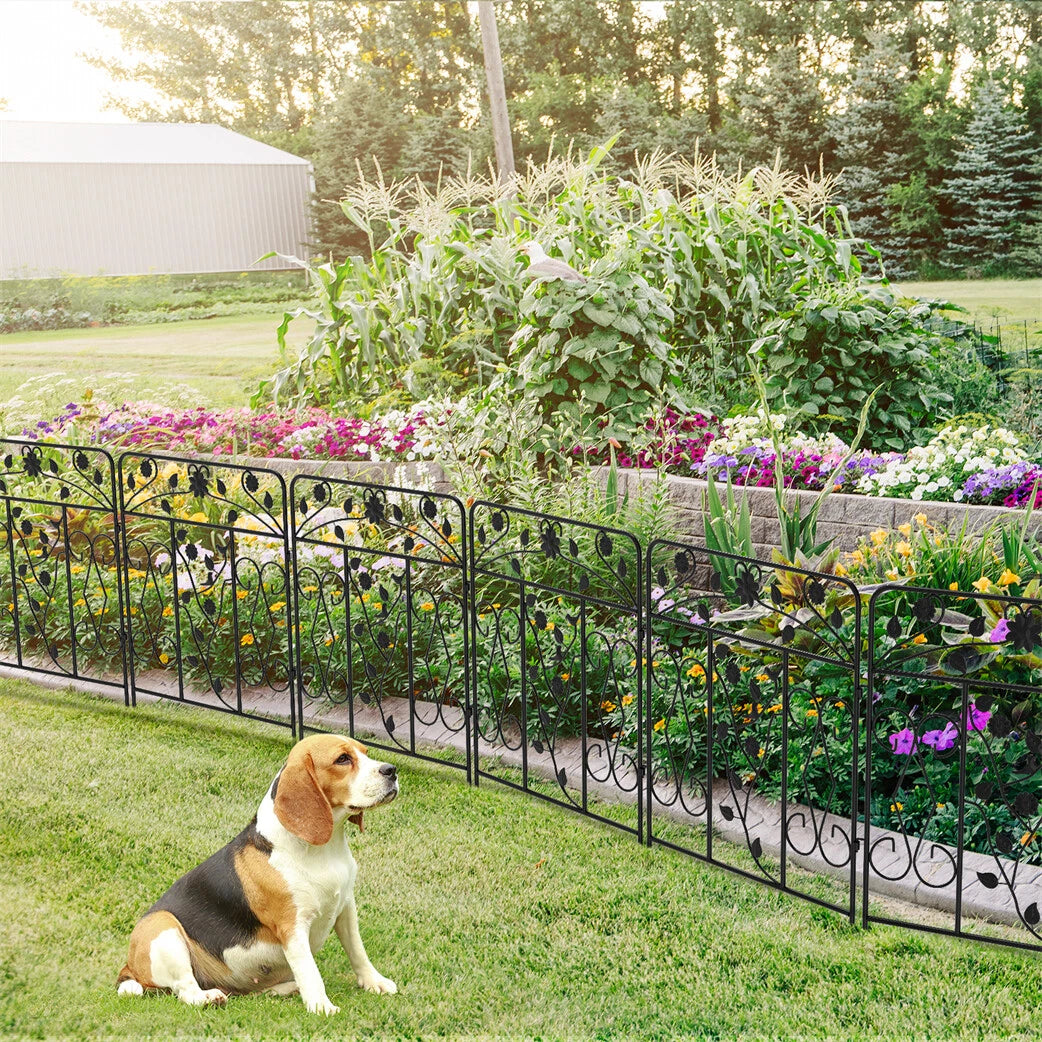 Garden Fence 5 Panels Metal Wrought Iron Railings Decorative Fencing