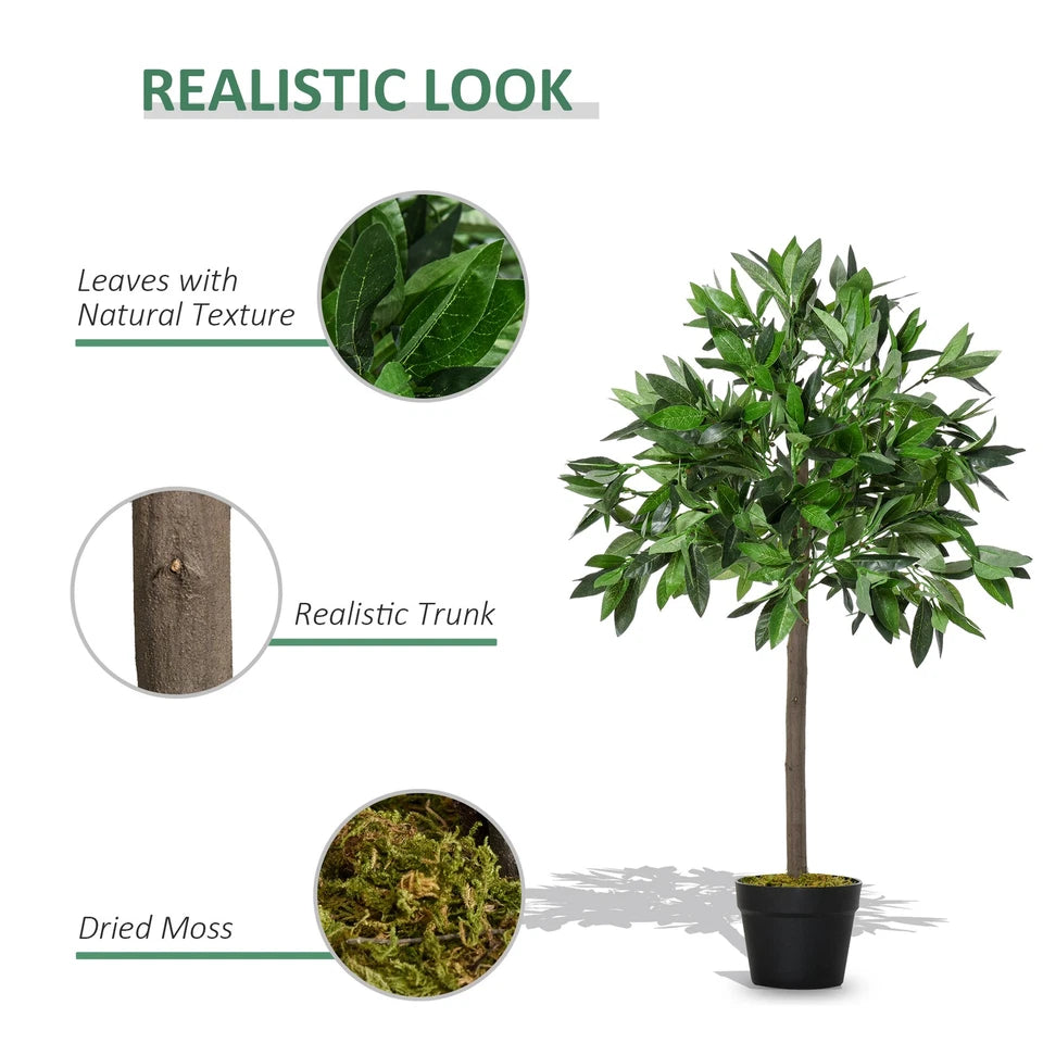 Pair Of 90cm/3FT Artificial Bay Laurel Topiary Trees w/Pot Fake Plant
