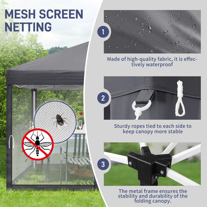 3X3M Heavy Duty Pop-up Gazebo Garden Canopy Tent W/ Detachable Mosquito Netting