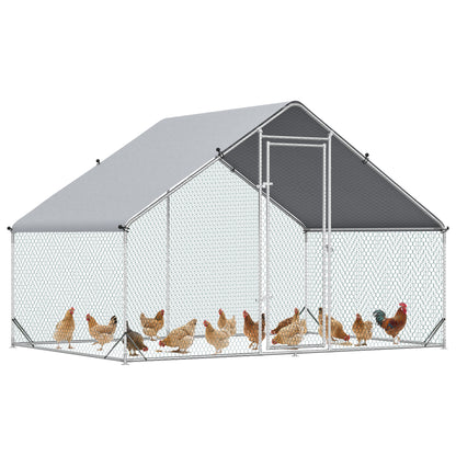 Walk In Chicken Run Galvanized Chicken Coop Hen House w/ Water-Resist Cover