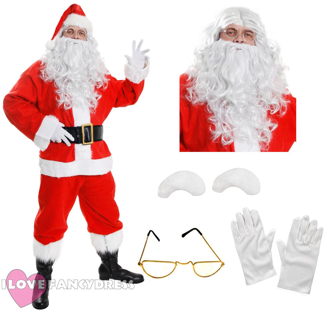 DELUXE SANTA SUIT COSTUME PLUSH FATHER CHRISTMAS XMAS FANCY DRESS MENS S-5XL