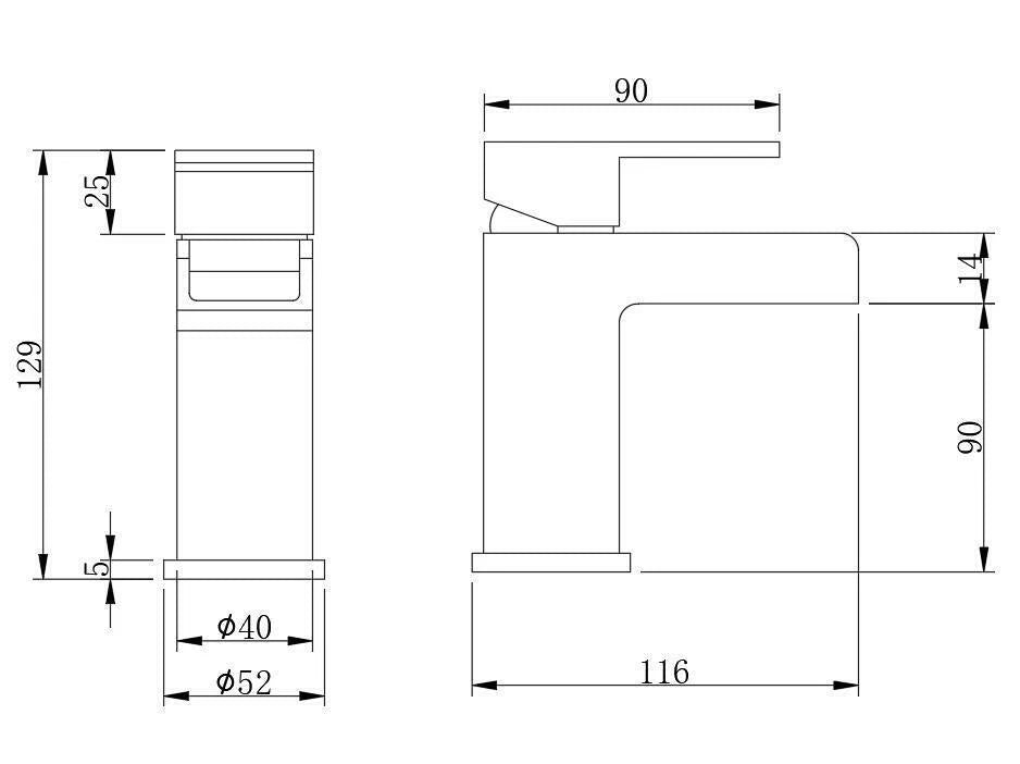 Bathroom Modern Waterfall Black Basin Sink Mono Square Mixer Tap Filler Waste