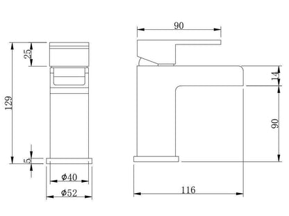 Bathroom Modern Waterfall Black Basin Sink Mono Square Mixer Tap Filler Waste