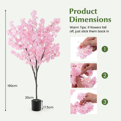 190cm Tall Artificial Cherry Blossom Tree Faux Floral Plant 1170 Flowers