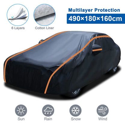Waterproof 6 Layer Car Cover Heavy Duty Cotton Lined UV Protection