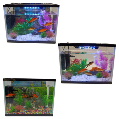26L LED Glass Aquarium Fish Tank Starter Kit Fish Net, Led Light Air Pump