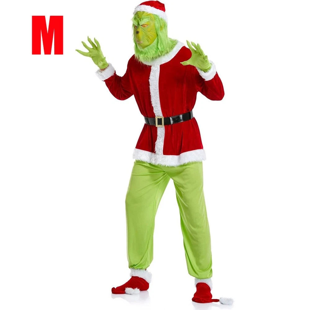 Adult Santa Grinch Costume Xmas Cosplay Men Christmas Santa Fancy Dress Full Set