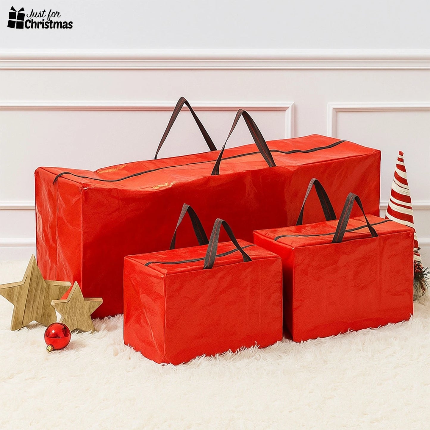 Christmas Storage Bags Xmas Tree Decorations Storage Zipper Bags with Handles x3