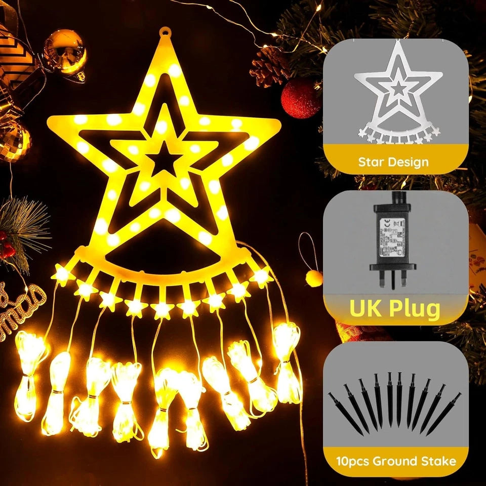 Christmas Tree Decorations Outdoor Star String Waterfall Lights 350LED Xmas Tree