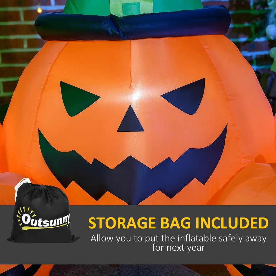 6ft Inflatable Halloween Large Pumpkin in Hat w/ Four Small Pumpkin LED