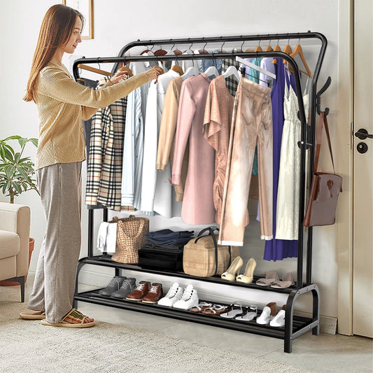 Heavy Duty Metal Double Rail Clothes Garment Hanging Rack Shelf Display Stand UK