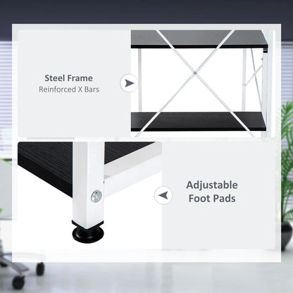 Computer Desk Laptop Table w/4-tier Bookshelf Metal Frame Black, White