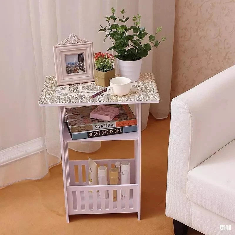 White Small Bedside Table Nightstand Tea Coffee Table Nightstand Storage Shelf
