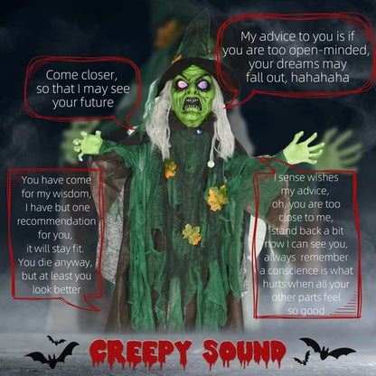 6ft Animated Halloween Witch Prop Outdoor Decoration with Glowing Eyes & Hear