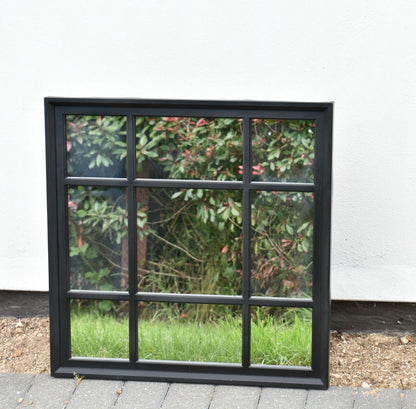 BLACK ENCHANTED WINDOW STYLE WALL MIRROR MANTEL HALLWAY SQUARE 61X61Cm