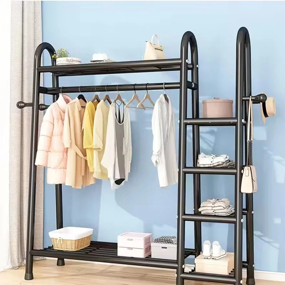 Heavy Duty Double Clothes Rail Rack Garment Hanging Stand Open Wardrobe Shelf