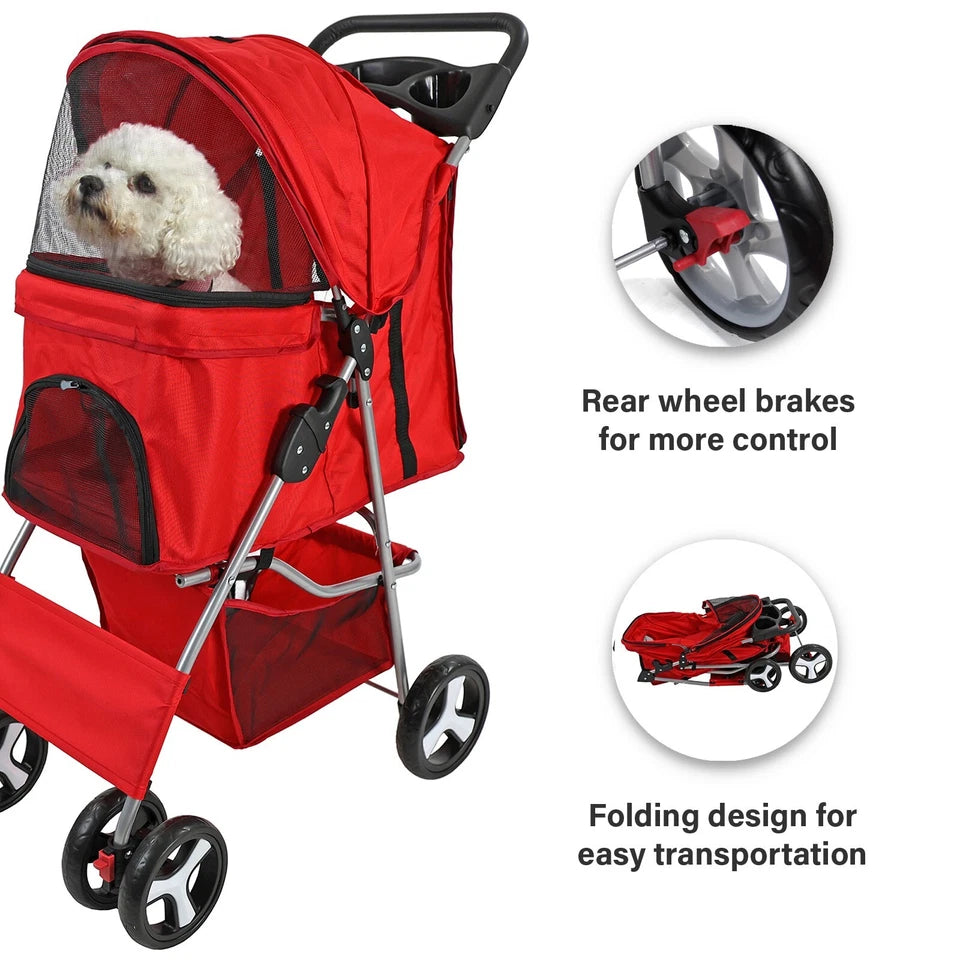 Pet Stroller Dog Cat Puppy Pram Pushchair Travel Cart Jogging Buggy Carrier