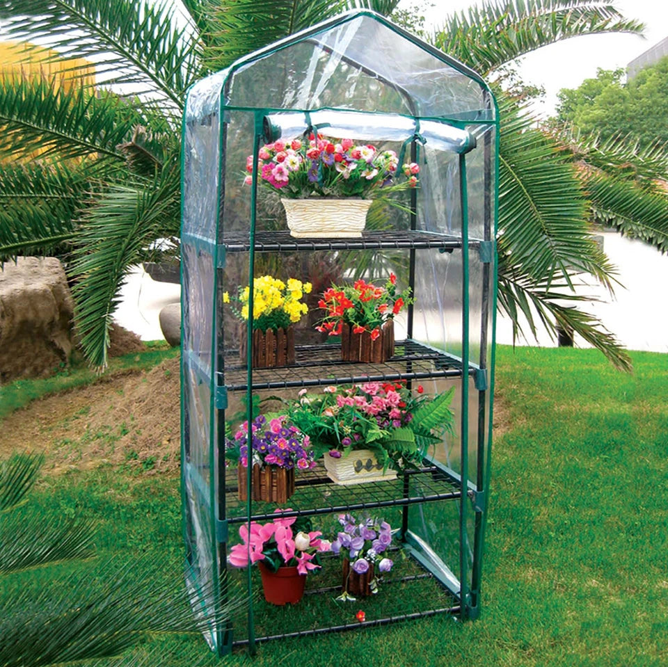 4 Tier Mini Greenhouse Outdoor Garden Plants Grow Green House with PVC Cover