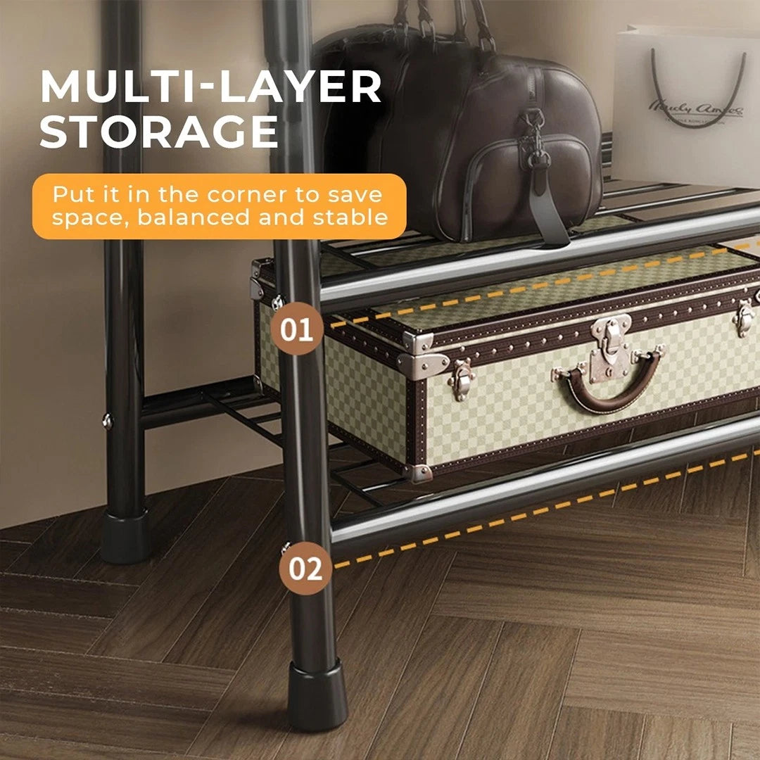 Heavy Duty Double Clothes Rail Rack Garment Hanging Stand Open Wardrobe Shelf