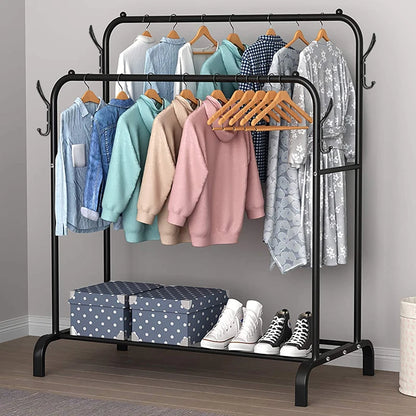 Heavy Duty Double Clothes Rail Hanging Rack Garment Shoes Storage