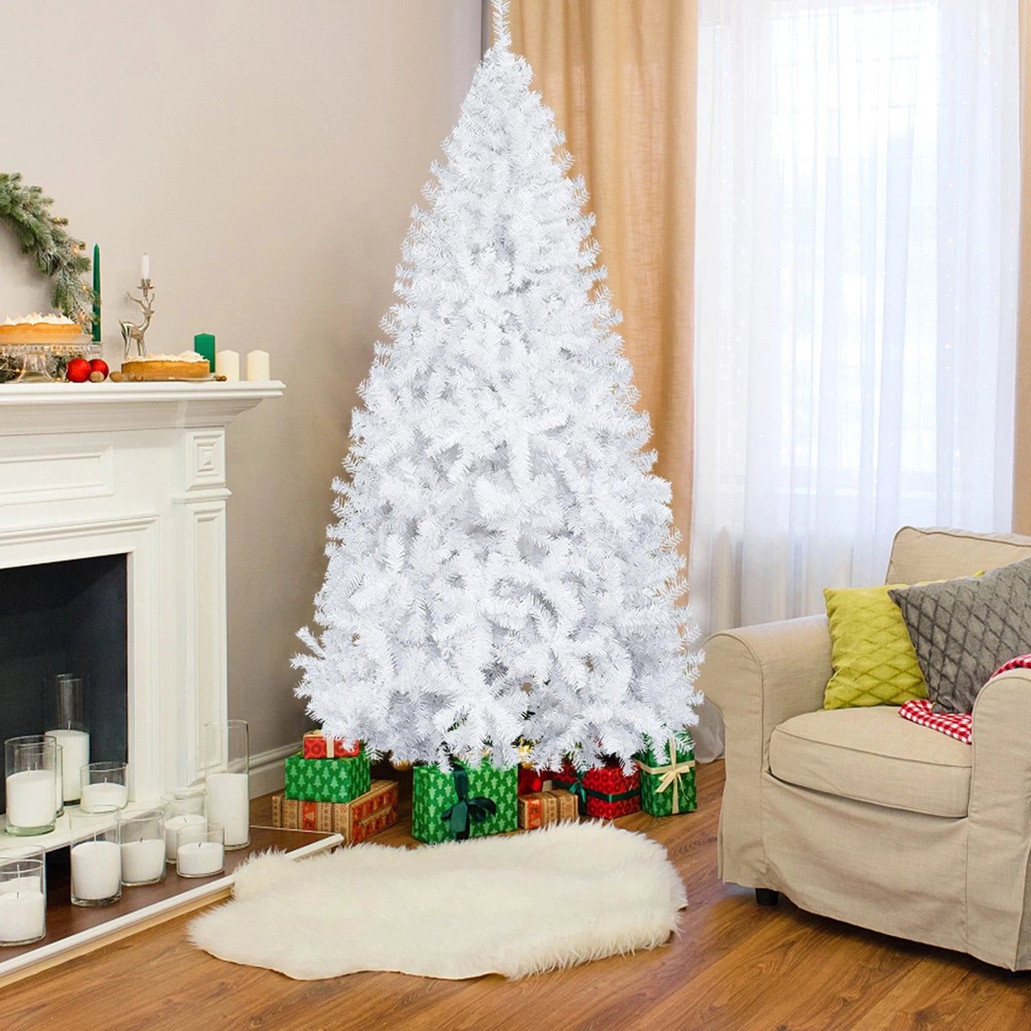 Large 6FT Christmas Tree Artificial Xmas Tree White With Stand Festive Decor