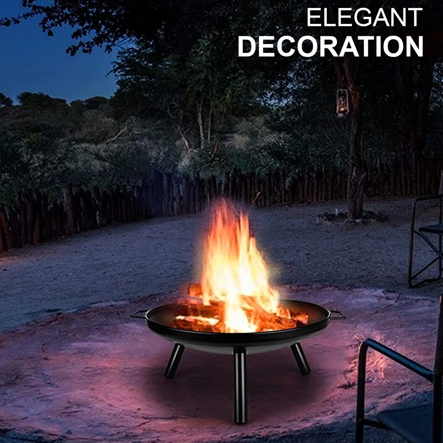 24" Round Fire Pit Folding Patio Garden Bowl Outdoor Camping Heater Log Burner