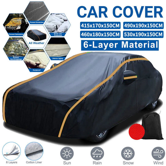 Waterproof 6 Layer Car Cover Heavy Duty Cotton Lined UV Protection
